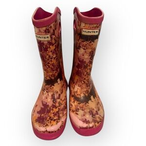 Kids Hunter Boots Pink Orange Floral Print Rubber Rain Boots Size 1